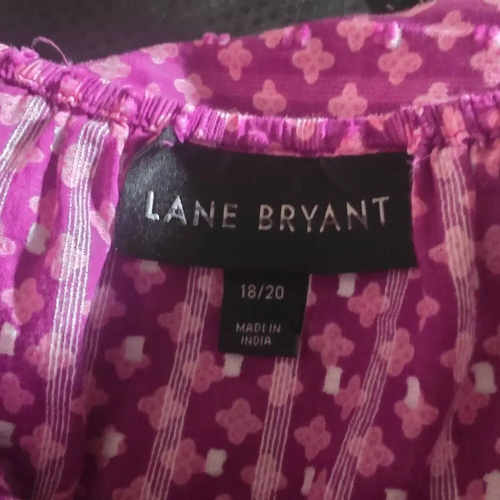 Lane Bryant Purple Geometric Faux Wrap Peplum Top Blouse 18/20